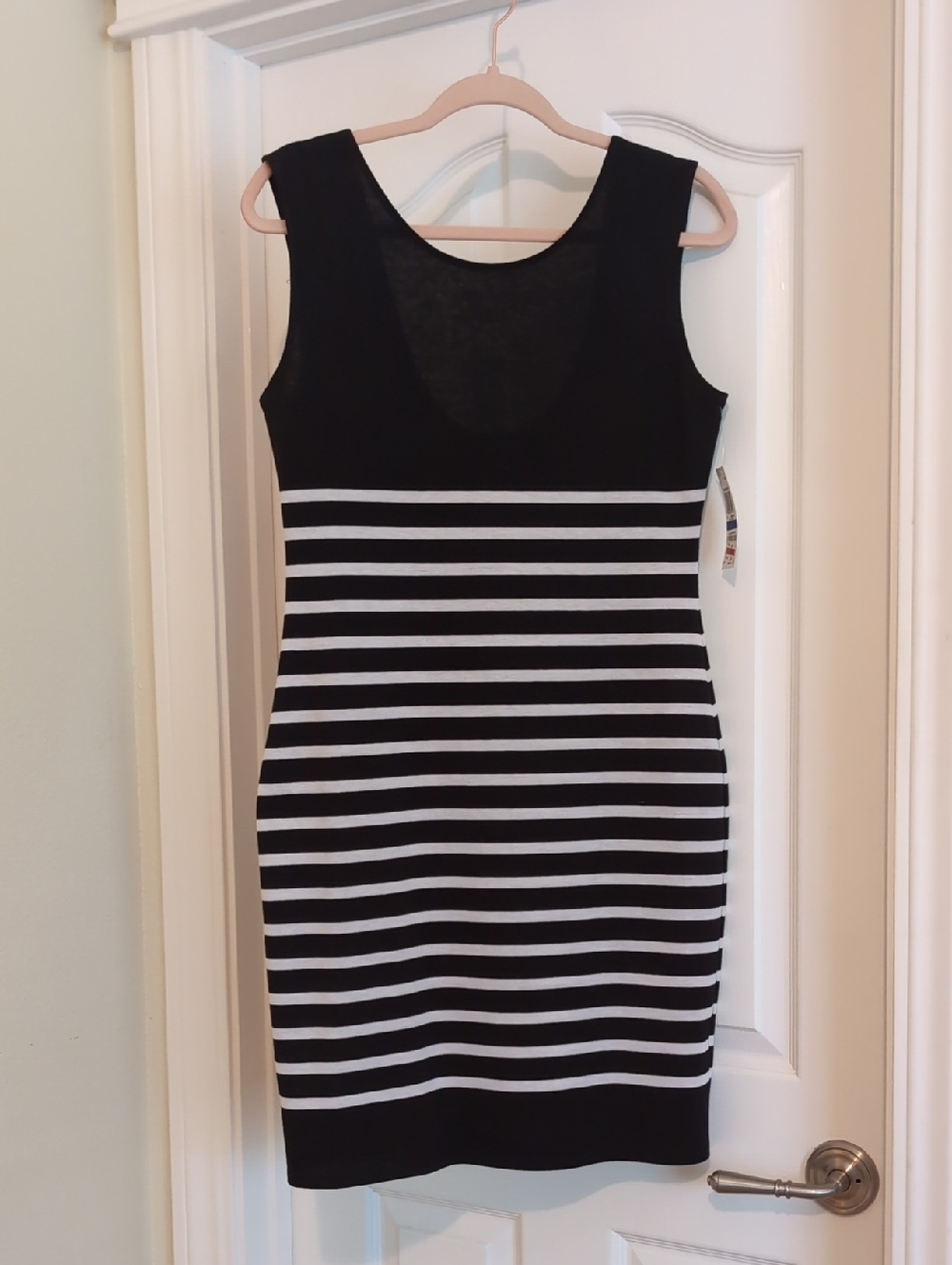 Bar III™ Bodycon Black White Stripe Sleeveless Scoop Neck Low cut Back SzXL NWT